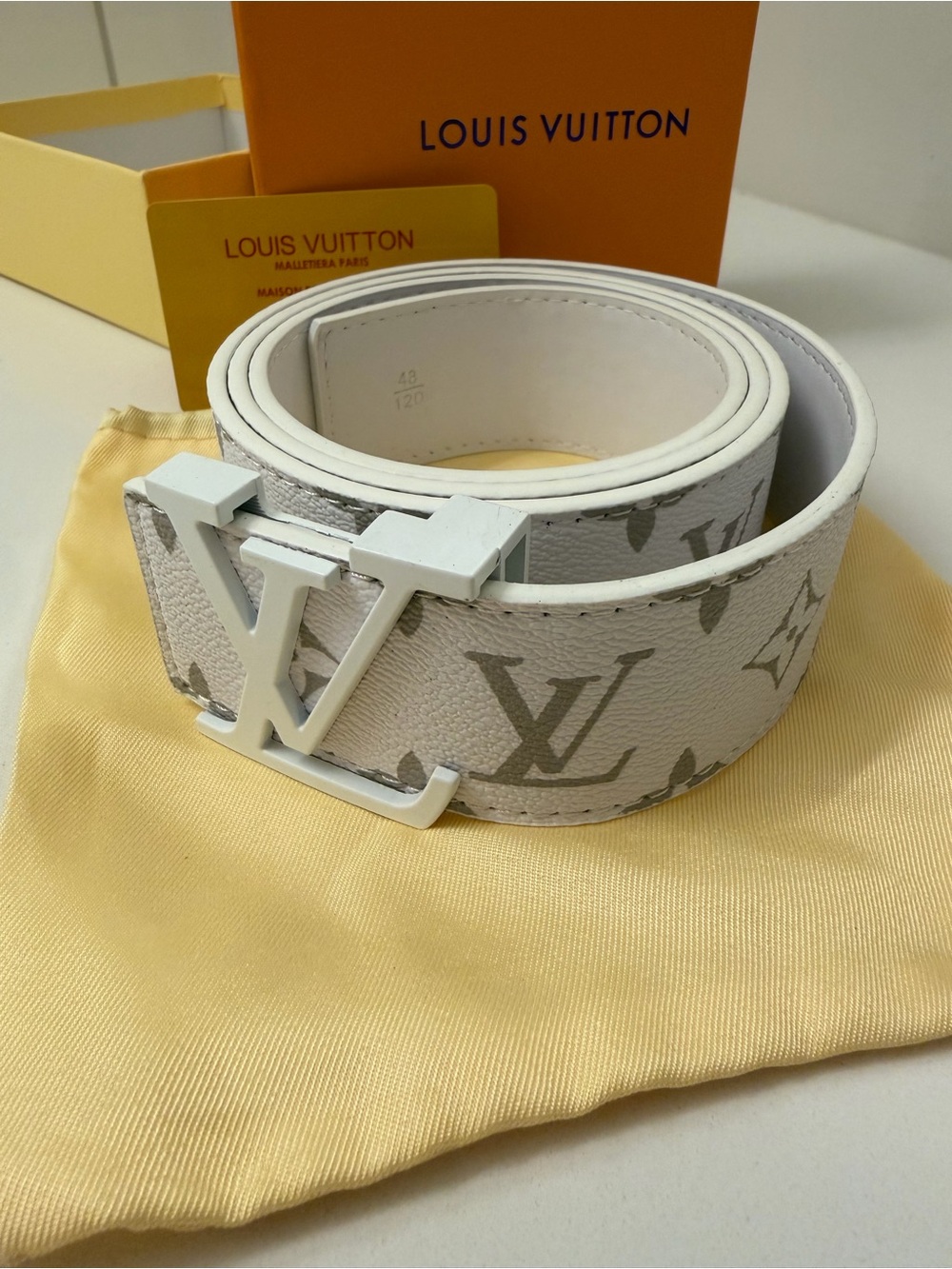 Louis Vuitton White Monogram Belt with White LV Buckle